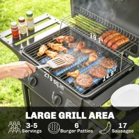 Outsunny 2 Burner Propane Gas Grill, 18000 BTU BBQ Grill with Wheels, Warming Rack, Shelf, Thermometer, Grease Cup, Black(m-4)