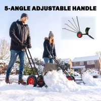Outsunny Snow Shovel with Wheels, 29" Metal Snow Pusher with Adjustable Handle, 7-Angle Blade, Wear Strip for Driveway, Black(m-7)