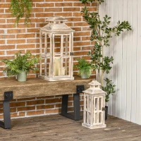 HOMCOM 2 Pack 28"/20" Large Rustic Wooden Lantern Decorative, Indoor/Outdoor Lantern for Home Décor (No Glass), Natural(m-10)