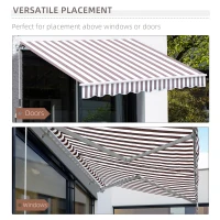 Outsunny 10' x 8' Retractable Awning, Patio Awnings, Sunshade Shelter w/ Manual Crank Handle, UV & Water-Resistant Fabric and Aluminum Frame for Deck, Balcony, Yard, Coffee Stripes(m-5)