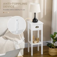 HOMCOM 2-Tier Nightstand, Side Table with Drawer and Shelf for Living Room or Bedroom, Set of 2, White(m-7)