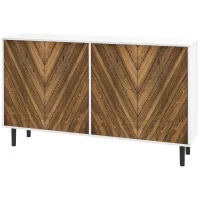 HOMCOM Sideboard Cabinet Kitchen Buffet Cabinet with Adjustable Shelves, 4 Chevron Doors and Pine Wood Legs, Brown(m-1)