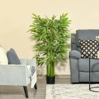 HOMCOM 4.5FT Artificial Bamboo Tree, Decorative Faux Plant in Nursery Pot for Indoor or   Decor(m-10)