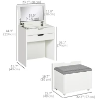 HOMCOM Vanity Set with Flip Top Mirror, Makeup Vanity Desk with Stool, Dressing Table with Drawer and 7 Compartments, White(m-3)
