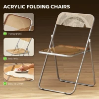 HOMCOM 4 Pack Acrylic Foldable Chairs, Transparent Folding Chairs for Living Room, Home Office, Party, Orange(m-4)