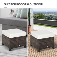 Outsunny 20" Patio Wicker Ottoman, Multipurpose Outdoor PE Rattan Footrest, Additional Seating, Side Table with Soft Cushion, Brown, White(m-7)