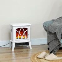 HOMCOM Electric Fireplace Heater, Freestanding Fireplace Stove with Realistic Flames Overheating Protection 750W/1500W, White(m-2)