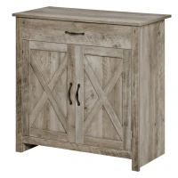 HOMCOM Farmhouse Sideboard Buffet Cabinet, Barn Door Coffee Bar Cabinet with Drawer and Adjustable Shelf for Kitchen, Living Room, Entryway, Gray(m-11)