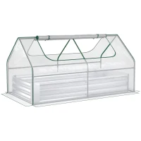 Outsunny 6 x 3 x 1ft Metal Planter Box with Mini Greenhouse, Galvanized Raised Garden Bed with Cover for Herbs and Vegetables, Small Greenhouse for Patio Garden Balcony, Clear and Silver(m-1)