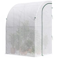 Outsunny 5' x 4' x 7' Outdoor Lean to Greenhouse, Walk-In Green House Plant Nursery with Roll-up Window, PE Cover, White(m-11)