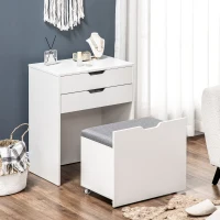 HOMCOM Vanity Set with Flip Top Mirror, Makeup Vanity Desk with Stool, Dressing Table with Drawer and 7 Compartments, White(m-7)