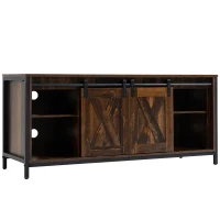 HOMCOM Industrial TV Stand for TVs up to 60", TV Console with Storage and 2 Sliding Barn Doors, Freestanding Entertainment Unit for Living Room, Bedroom, Brown(m-2)