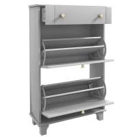 HOMCOM Slim Shoe Storage with 2 Flip Drawers and Adjustable Shelves Shoe Cabinet Organizer for 8 Pair, Grey(m-2)