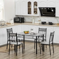 HOMCOM 5 Pieces Diner Tables Dining Room Sets for 4 People with Marble Effect Tabletop Padded Chairs and Metal Frame Grey(m-1)