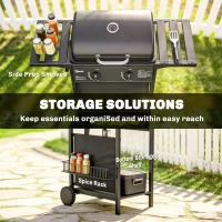 Outsunny 2 Burner Propane Gas Grill, 18000 BTU BBQ Grill with Wheels, Warming Rack, Shelf, Thermometer, Grease Cup, Black(m-6)
