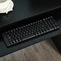 HOMCOM Computer Desk with Sliding Keyboard & Storage Shelves, Cabinet and Drawer, Home Office Gaming Table Workstation, Black Wood Grain(m-8)
