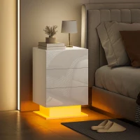HOMCOM Modern LED Nightstand Bedside Table with Adjustable Colour Lighting & 3 Drawers, APP Control, Glossy White(m-8)