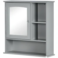 kleankin Bathroom Medicine Cabinet with Mirror, Wall-Mounted Bathroom Cabinet with Adjustable Shelf for Living Room and Laundry Room, Gray(m-11)