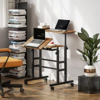 HOMCOM Mobile Stand Up Desk, Height & Angle Adjustable Computer Desk with Wheels for Standing or Sitting, Laptop Desk, Brown(m-8)