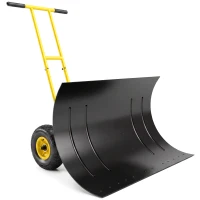 Outsunny Snow Shovel with Wheels, 29" Metal Snow Pusher with Adjustable Handle, 7-Angle Blade, Wear Strip for Driveway, Yellow(m-11)