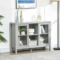 HOMCOM Sideboard Buffet Cabinet with Removable Wine Rack, Tempered Glass Door and Adjustable Shelves, Coffee Bar Cabinet for Living Room, Kitchen, Entryway, Gray(m-14)
