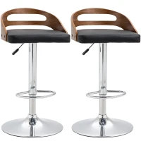HOMCOM Bar Stools Set of 2, Adjustable Height Counter Height Bar Stools, Swivel Bar Chair with PU Leather Padded Seat, Footrest(m-9)