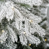 HOMCOM 7ft Artificial Prelit Christmas Tree with Warm White LED Light and Snow Flocked Branches, Metal Base(m-9)