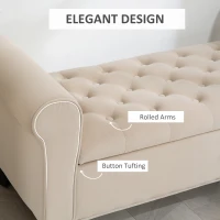 HOMCOM 50 Inches Storage Ottoman, Upholstered Bedroom Bench with Rolled Arms and Button Tufted Storage, Beige(m-6)