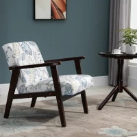 HOMCOM Mid-Century Modern Accent Chair Retro Fabric Armchair Wooden Arm Upholstered Lounge Chair for Living Room Floral(m-8)