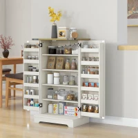 HOMCOM Farmhouse Kitchen Pantry Storage Cabinet, Kitchen Pantry Cabinet with Doors and Adjustable Shelves, Cream White(m-1)