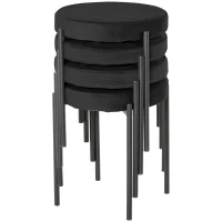 HOMCOM Backless Round Dining Chairs, Modern Stacking Stools Set of 4, Kitchen Chairs with Metal Legs, Black(m-2)