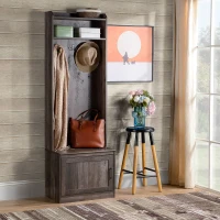 HOMCOM Narrow Hall Tree with Shoe Storage Bench, Rustic Entryway Bench with Coat Rack, Accent Coat Tree with Storage Shelves for Hallway, Mudroom, Brown(m-2)
