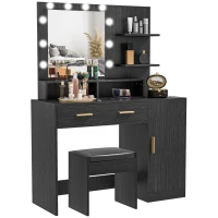 HOMCOM Illuminated Dressing Table Set, LED Vanity Table Set with Stool, LED Mirror, Drawer and Cabinet Shelves for Bedroom(m-9)