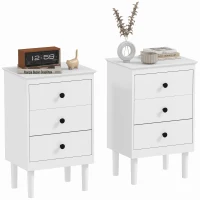 HOMCOM Set of Two Three-Drawer Modern Bedside Tables for Bedroom, White(m-9)