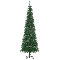 HOMCOM 6.5 Foot Pencil Artificial Christmas Tree, Slim Pine Needles Xmas Tree with Realistic Branches, Pine Cones, Metal Base, Green(m-11)