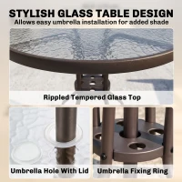 Outsunny 6 Piece Patio Dining Set for 4 with Umbrella, with 4 Folding Dining Chairs & Round Glass Table for Garden, Gray(m-7)