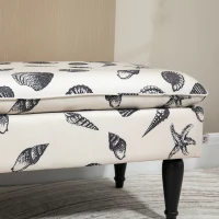 HOMCOM Linen-Touch Upholstered Fabric Ottoman Bench for Bedroom, Entryway, Living Room, Beige with Seashells(m-9)