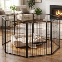 PawHut Large Dog Playpen Indoor Outdoor Foldable Pet Pen with Lockable Door and Ground Stakes for Large Dogs, Black(m-8)