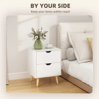 HOMCOM Modern Bedside Table Set of 2, Nightstand with 2 Drawers and Pine Wood Legs for Bedroom, White(m-4)