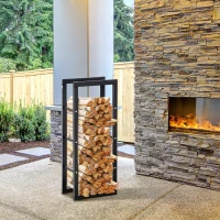 HOMCOM 15.7" x 9.8" x 39.4" Firewood Rack Outdoor, Log Holder Fireplace Storage Rack with Handles and 220 lbs. Weight Capacity, Black(m-1)