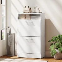 HOMCOM Shoe Cabinet 2 Flip Drawers Adjustable Dividers Shoe Storage Cabinet Top Shelf Entryway White(m-10)