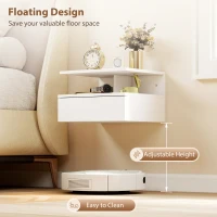 HOMCOM Floating Nightstand Set of 2, Wall Mounted Bedside Table with Drawer and Shelf, Small Night Stand for Bedroom, White(m-5)