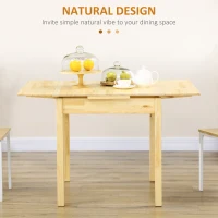 HOMCOM Folding Dining Table with Pine Wood Frame, Drop Leaf Tables for Small Spaces, Foldable Kitchen Table for Dining Room, Natural(m-4)