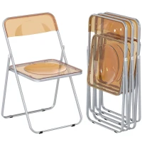 HOMCOM 4 Pack Acrylic Foldable Chairs, Transparent Folding Chairs for Living Room, Home Office, Party, Orange(m-9)