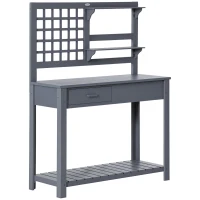 Outsunny Potting Bench Table, Garden Work Bench, Outdoor Wooden Workstation with Tiers of Shelves and Drawer, Grey(m-1)