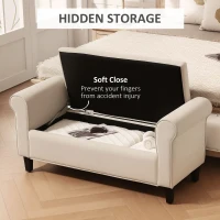 HOMCOM 50 Inches Storage Ottoman, Upholstered Bedroom Bench with Rolled Arms and Button Tufted Storage, Beige(m-4)