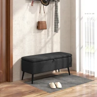 HOMCOM 40" Ottoman with Storage, Linen Upholstered Storage Ottoman Bench with Steel Legs for Living Room, Bedroom Black(m-1)