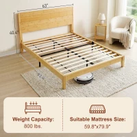 HOMCOM Queen Size Bamboo Platform Bed Frame with Headboard and 12 Poplar Slats, No Box Spring Needed, Easy Assembly, Natural(m-3)