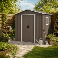6 x 5 ft Outdoor Metal Storage Shed with Galvanized Steel Panels and Doors, Storage Hut ideal for Backyard, 76.5'' L x 51.5'' W x 72.5'' H, Gray(m-1)