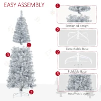 HOMCOM 6' Tall Unlit Slim Douglas Fir Artificial Christmas Tree with Realistic Branches, and 618 Tips, Silver(m-6)